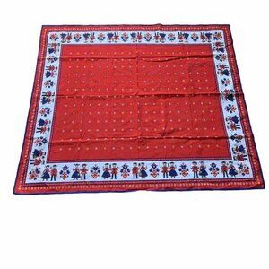 Kolf Austria Tablecloth Folk Art Blue Red Figural Floral Traditional 51”x57”